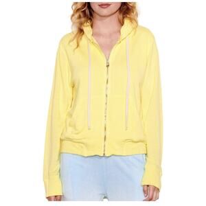 Sundry Hooded Zip Hoodie Citron Bright Yellow Hood Drawstring Size 0 $228 Pocket
